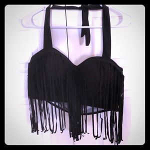 Fringe plus size bikini high waisted bottoms